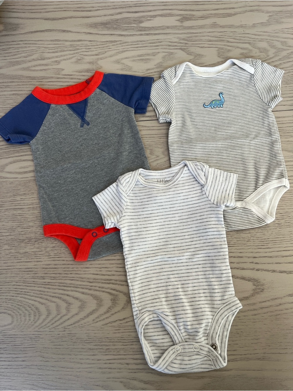 Baby Boys' Short Sleeve One-Piece Bodysuits - Gray, Navy & White Stripes